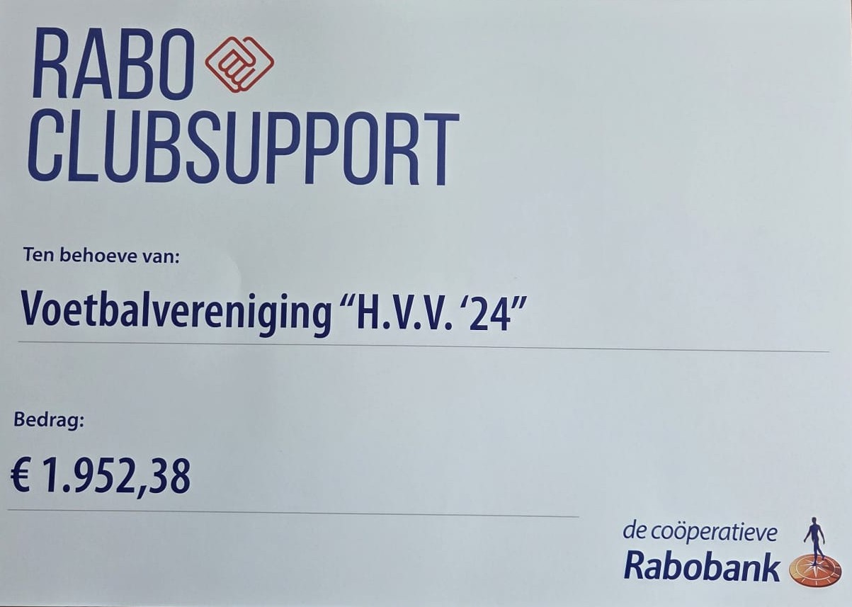 H.V.V.'24 ontvangt mooi bedrag bij de RABOBANK CLUBSUPPORT actie
